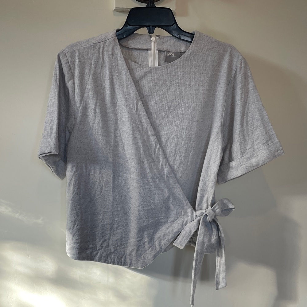 ASOS Light Gray Wrap Short Sleeve Blouse